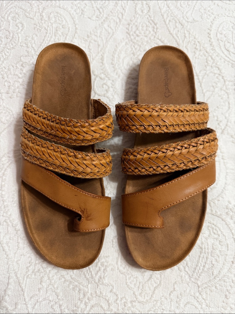 Baretraps Brown Braided Strap Tan Slide Sandals Size 9.5M